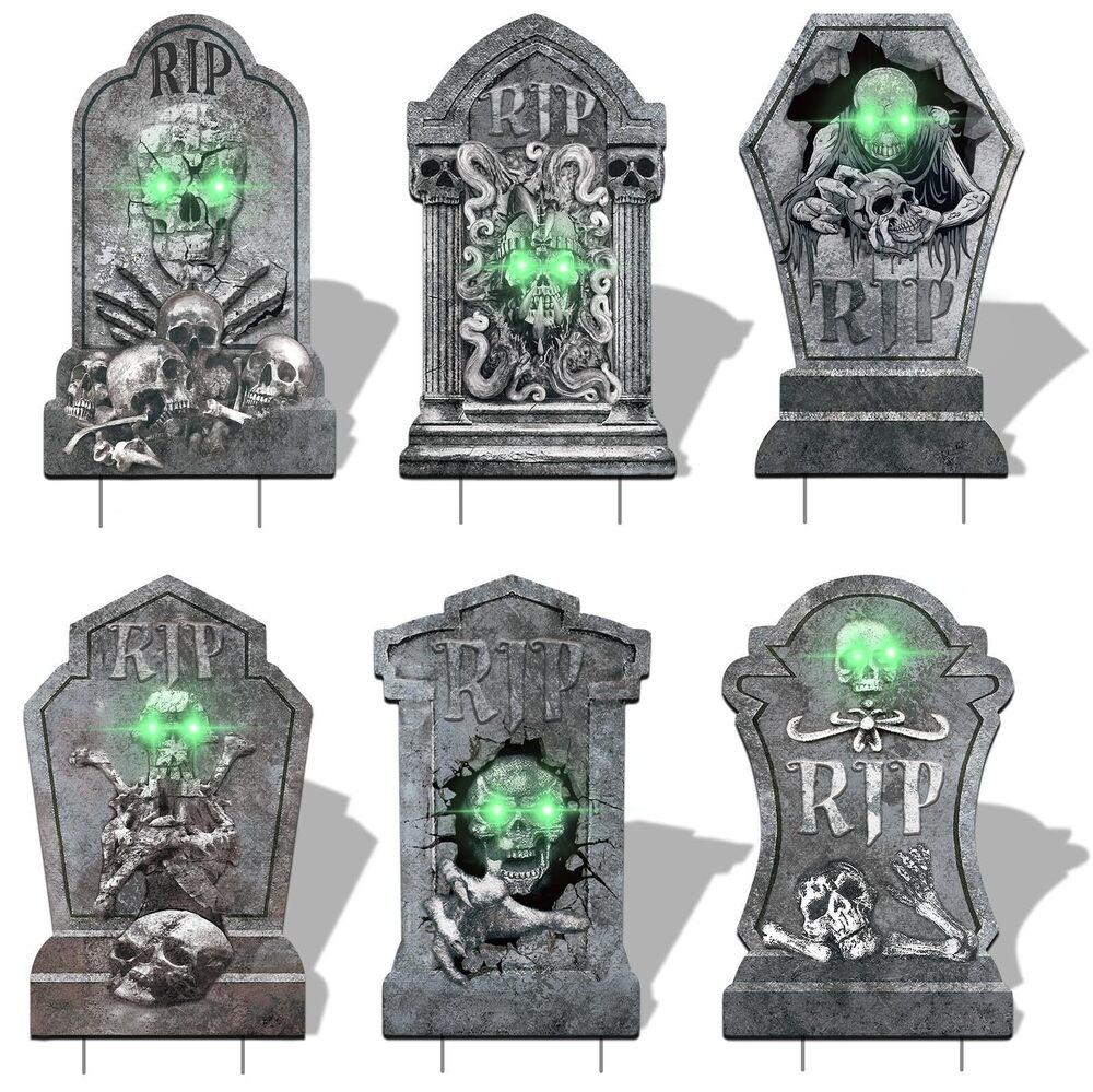2721 17 Inch Halloween Yard Signs Gravestones Glow in Dark Outdoor